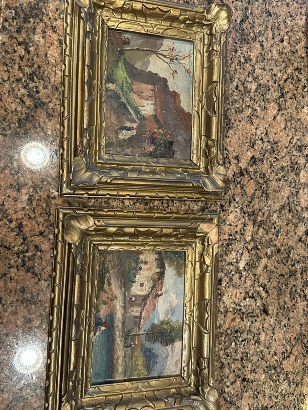 Vintage Gold-Framed Landscape Wall Art - Gold
